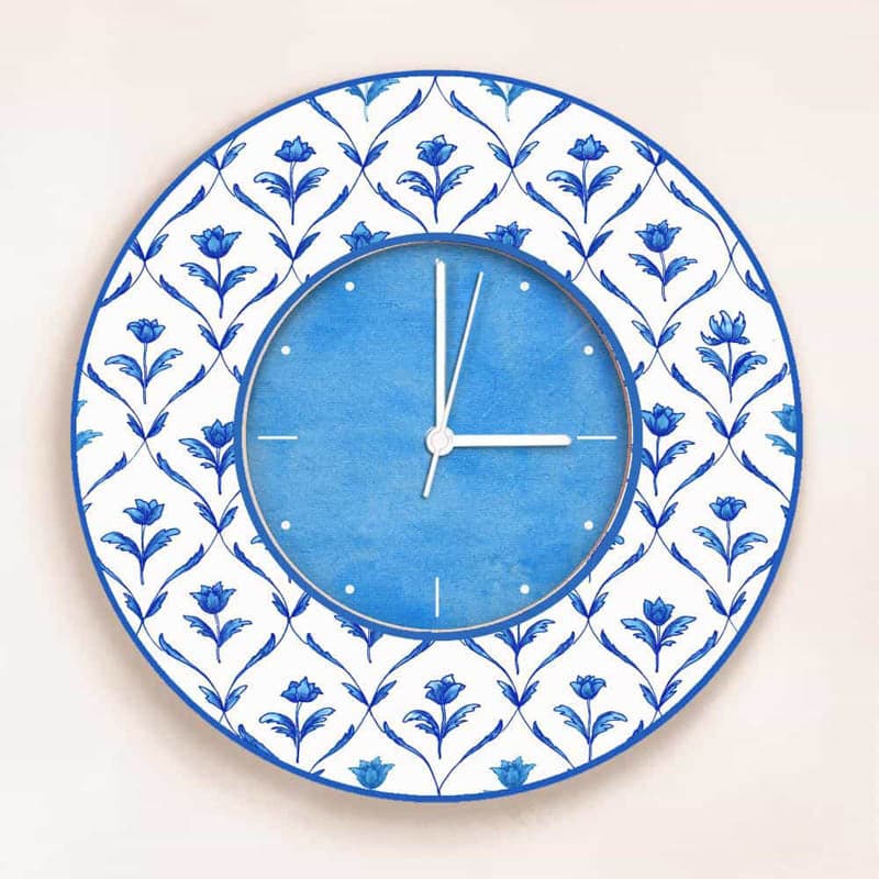 Buy Ethnic Rosa Wall Clock - Blue Wall Clock from Vaaree