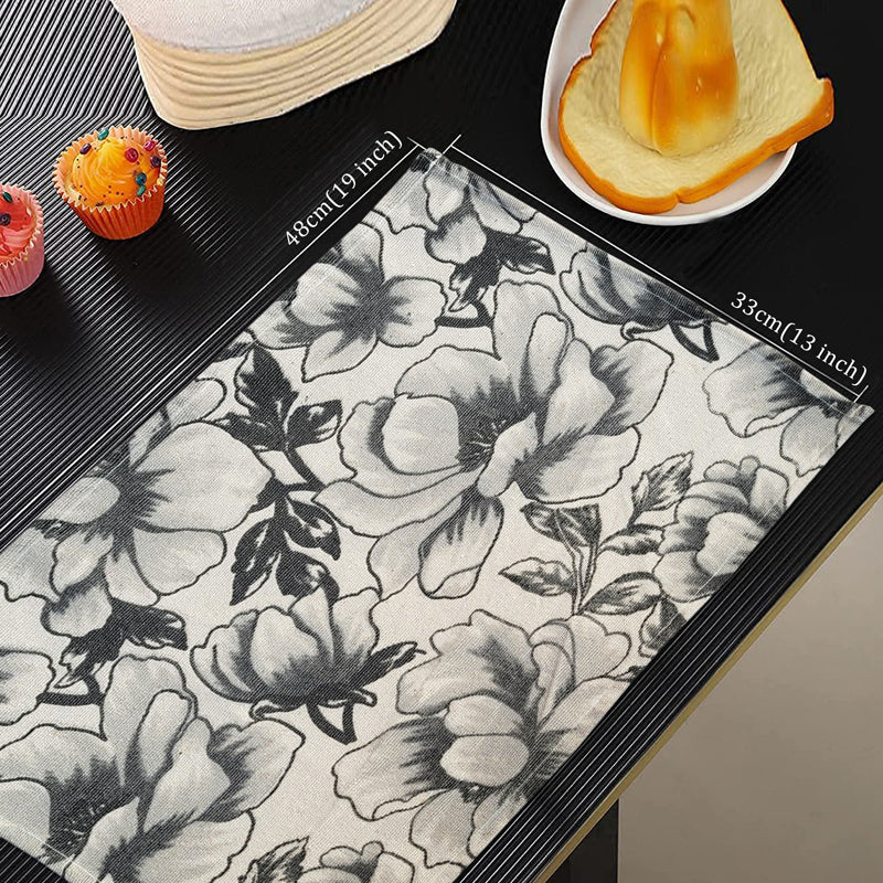 Table Mat - Peony Bloom Placemat - Black & White