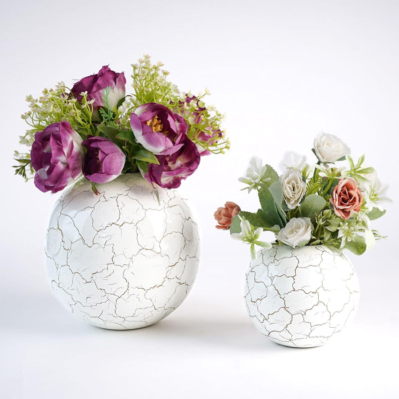 Vase - Manva Crackled Ball Vase (White) - Set Of Two