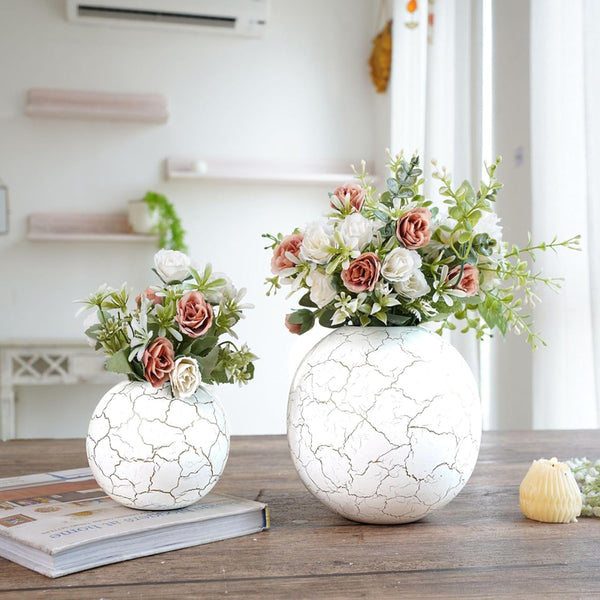 Vase - Manva Crackled Ball Vase (White) - Set Of Two