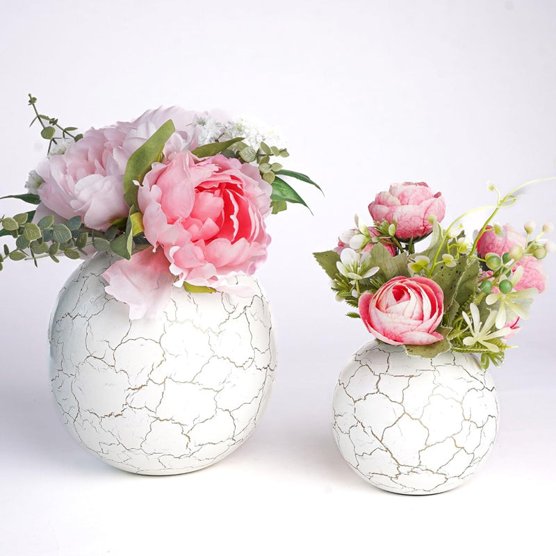 Vase - Manva Crackled Ball Vase (White) - Set Of Two