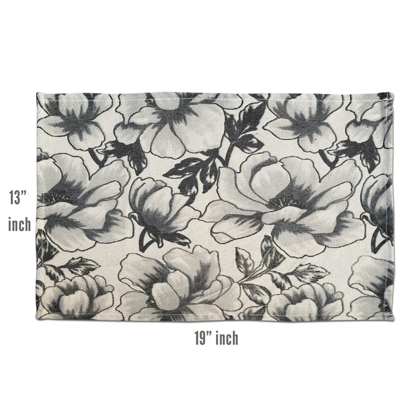 Table Mat - Peony Bloom Placemat - Black & White