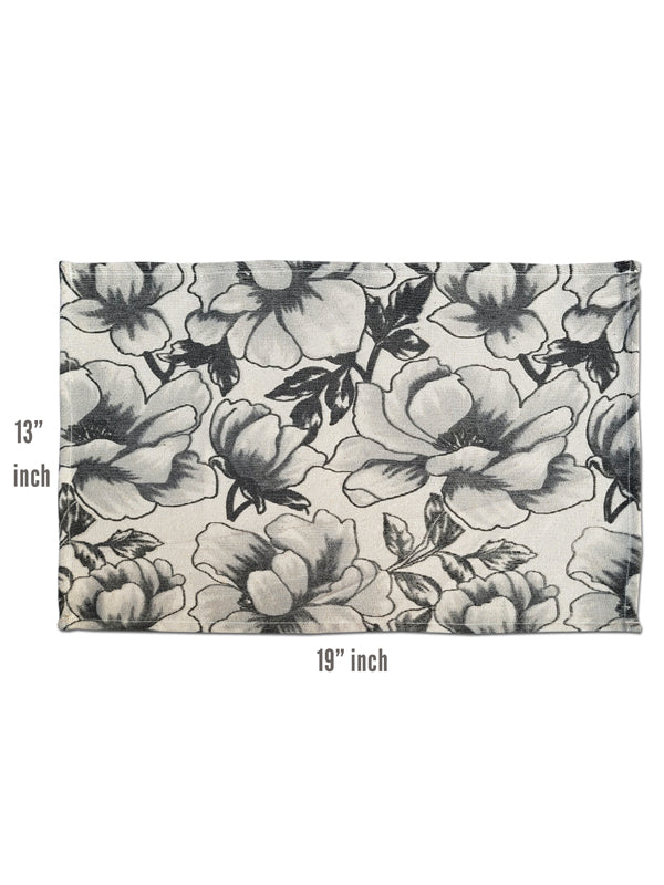 Kitchen Set - Peony Bloom Placemat And Runner (Black & White) - Nine Piece Set