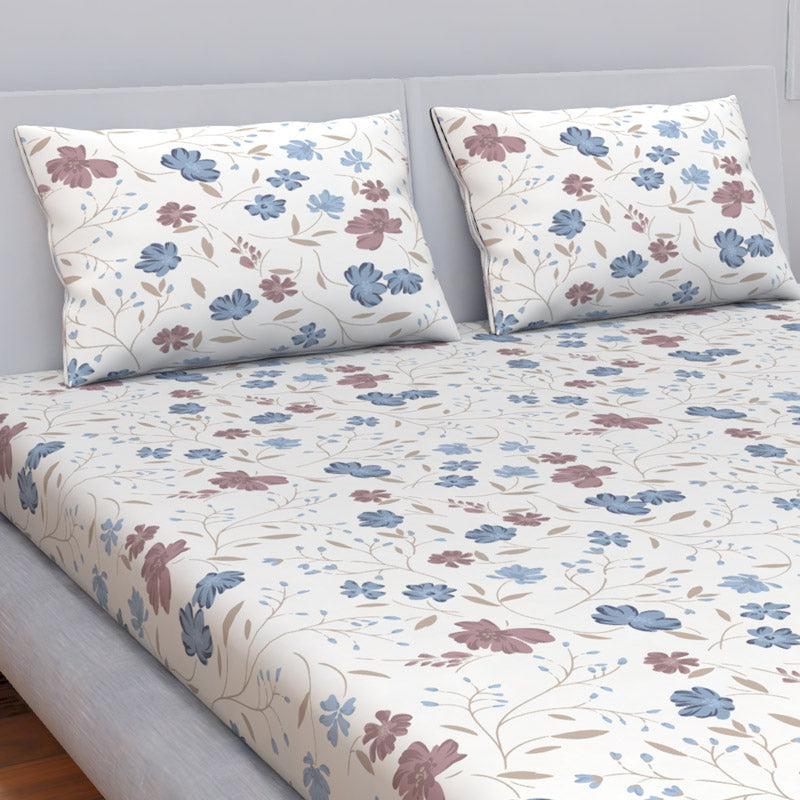 Buy Himeya Comfort Percale Blooms Bedsheet - Pink & Blue Bedsheets from Vaaree