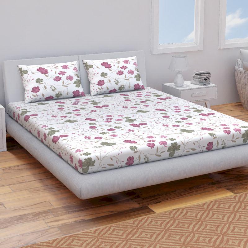 Buy Himeya Comfort Percale Blooms Bedsheet - Pink & Grey Bedsheets from Vaaree