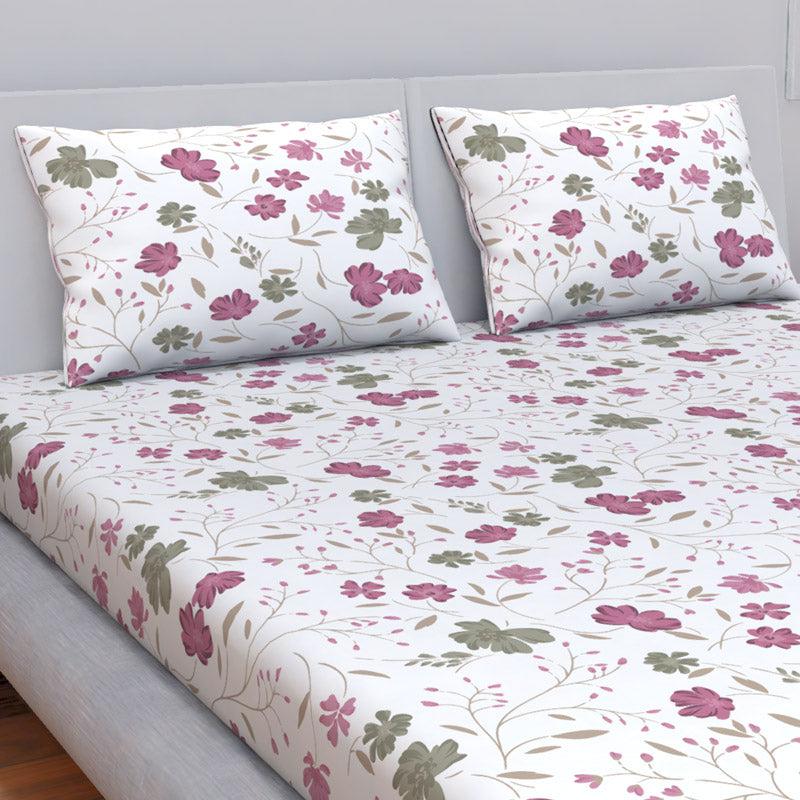 Buy Himeya Comfort Percale Blooms Bedsheet - Pink & Grey Bedsheets from Vaaree