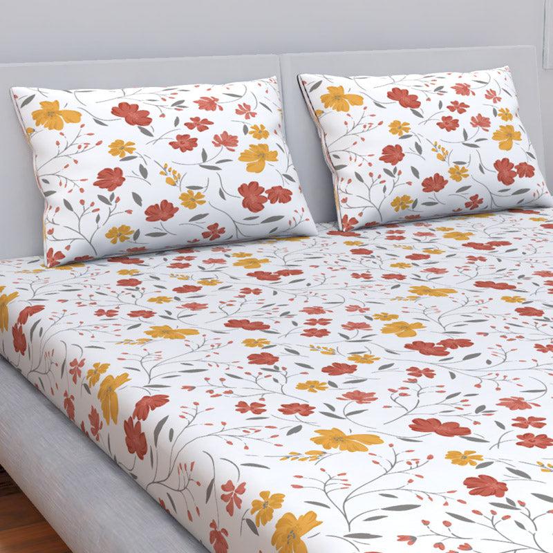 Buy Himeya Comfort Percale Blooms Bedsheet - Yellow & Rust Bedsheets from Vaaree