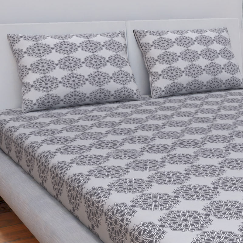 Buy Himeya Comfort Percale Gilded Trellis Bedsheet - Grey Bedsheets from Vaaree