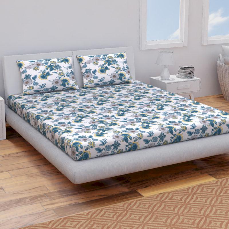 Buy Himeya Comfort Percale Jade Garden Bedsheet - Blue Bedsheets from Vaaree