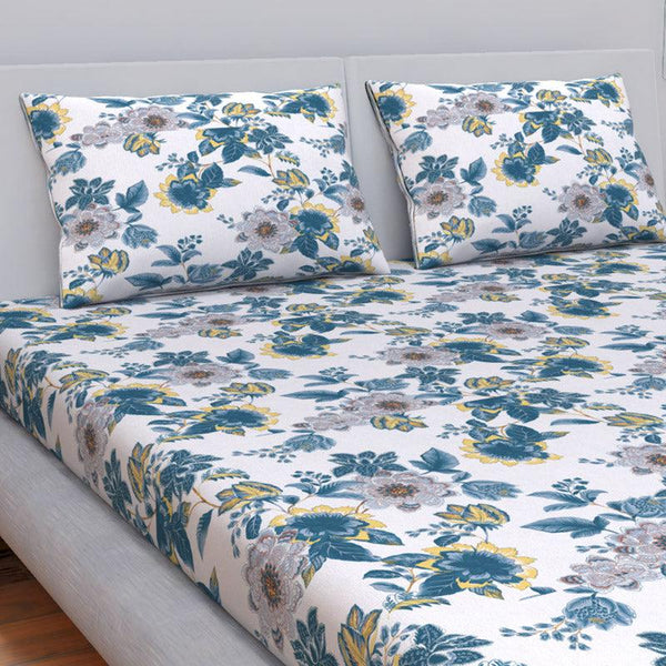 Buy Himeya Comfort Percale Jade Garden Bedsheet - Blue Bedsheets from Vaaree