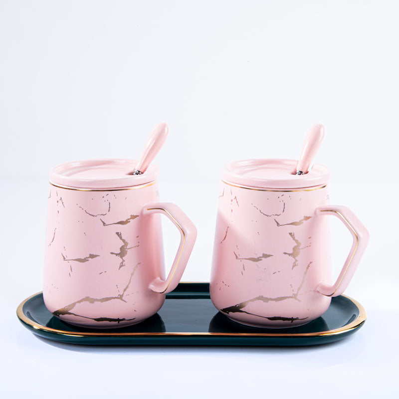 Buy Goldira Glam Pink Mug And Tray (400 ML) - Five Piece Set Tea Set & Tea Pots from Vaaree