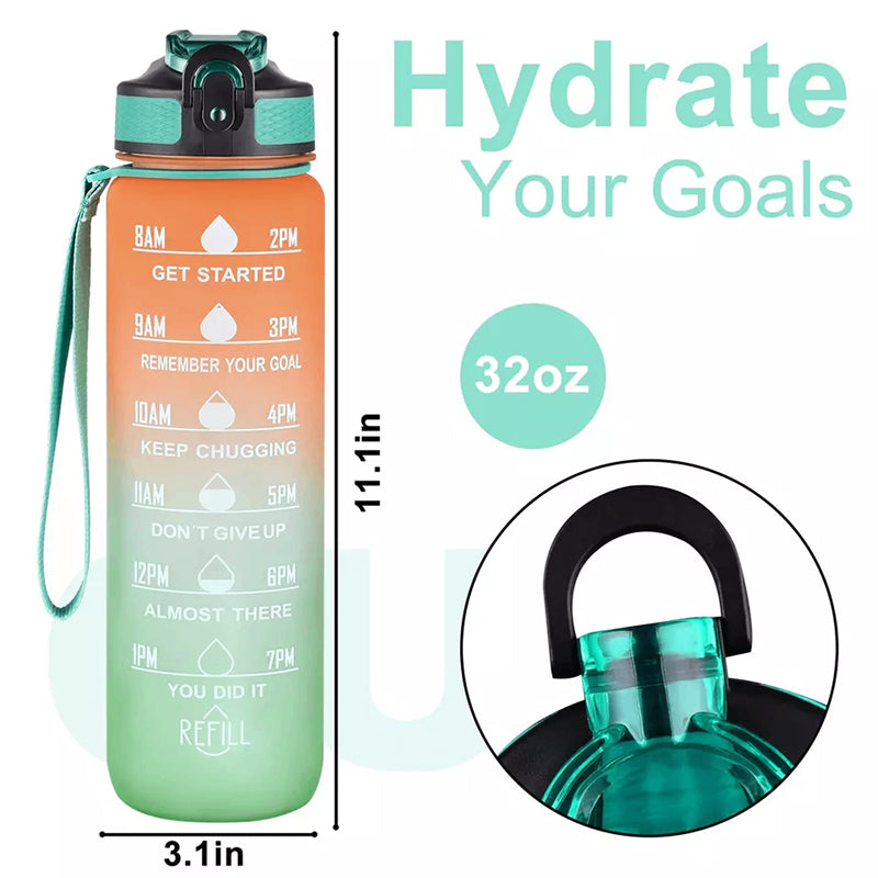 Buy Motivational Water Bottle With Time Marker (1000 ML) - Green & Orange Bottle from Vaaree