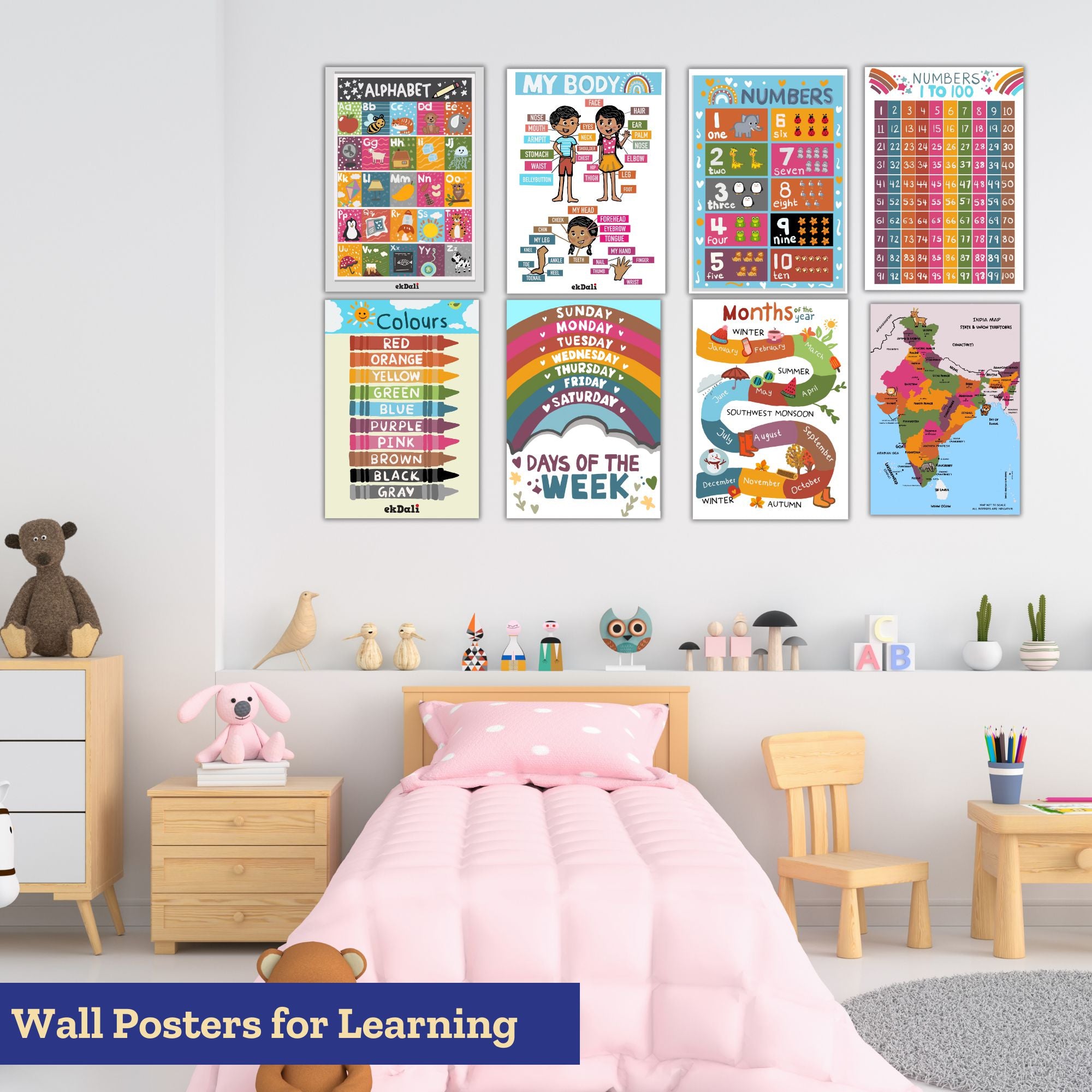 Buy Fun Learn Wall Poster - Set of Eight Wall Poster from Vaaree