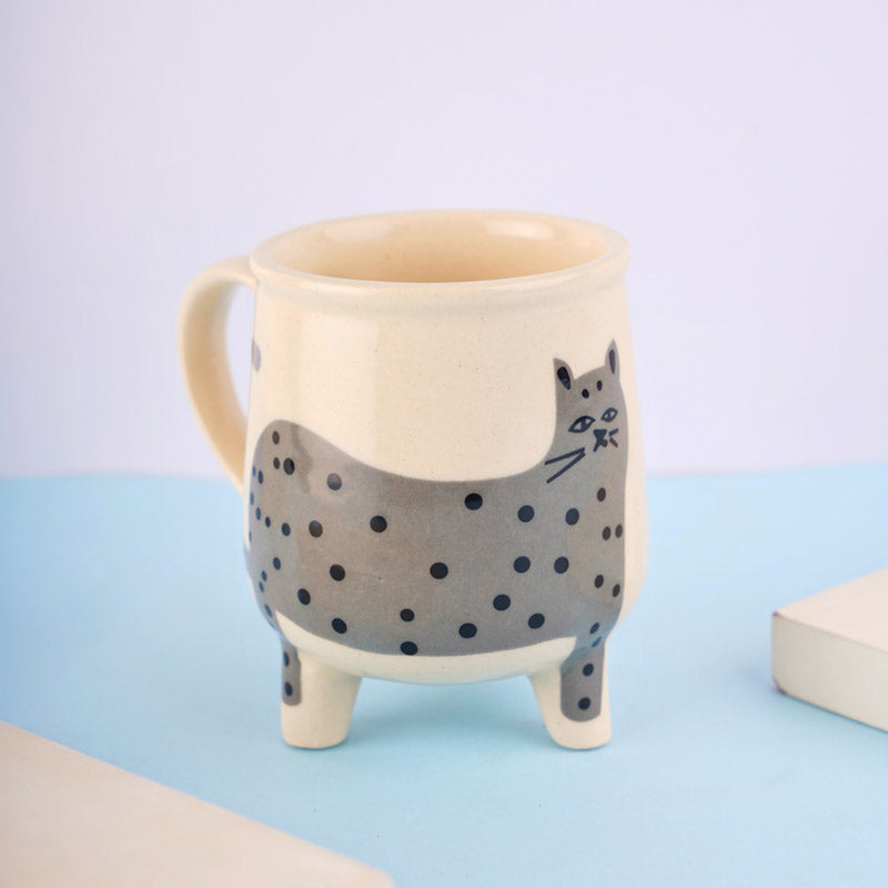 Buy Polka Cat Cup (250 ML) - Grey Mug & Tea Cup from Vaaree