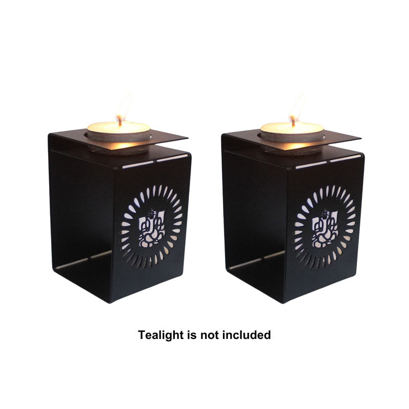 Buy Ganesha Bless Black Tealight Candle Holder - Set Of Two Tea Light Candle Holders from Vaaree