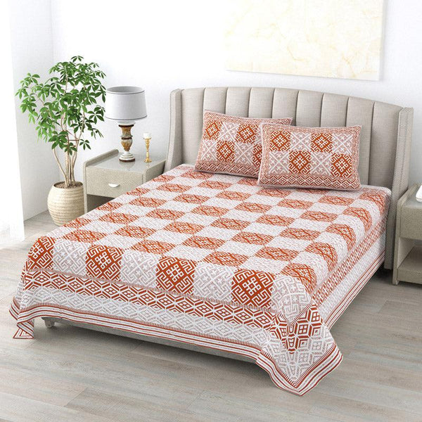 Buy Seraya Geometric Bedsheet - Orange Bedsheets from Vaaree