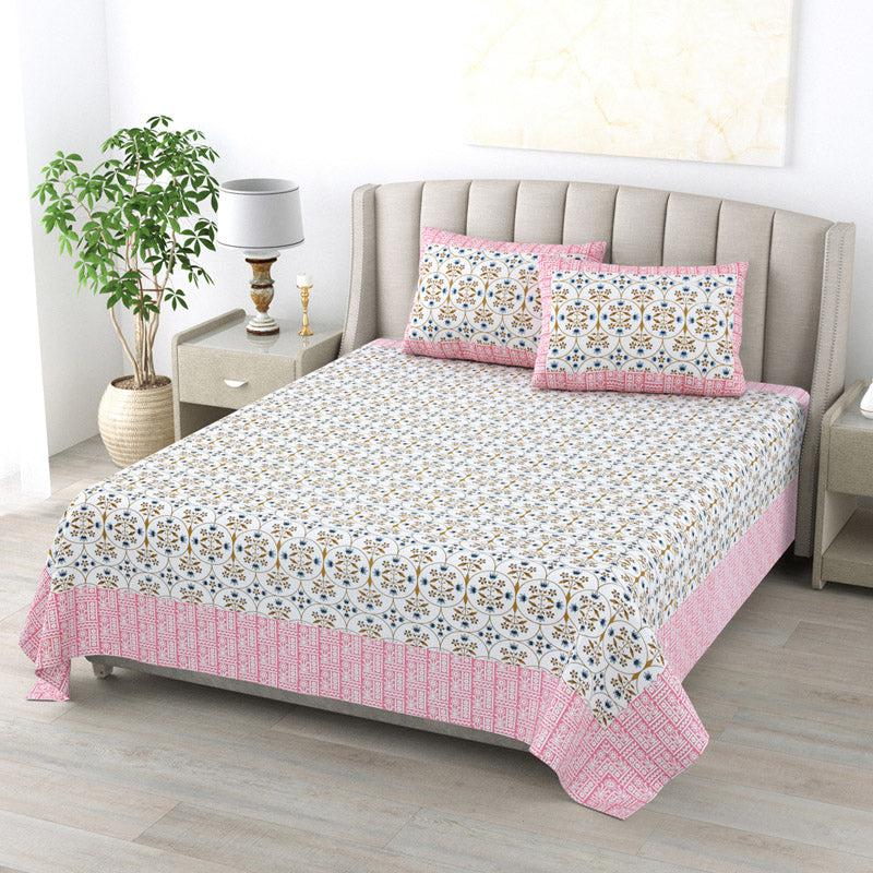 Buy Sukie Ethnic Bedsheet - White & Pink Bedsheets from Vaaree