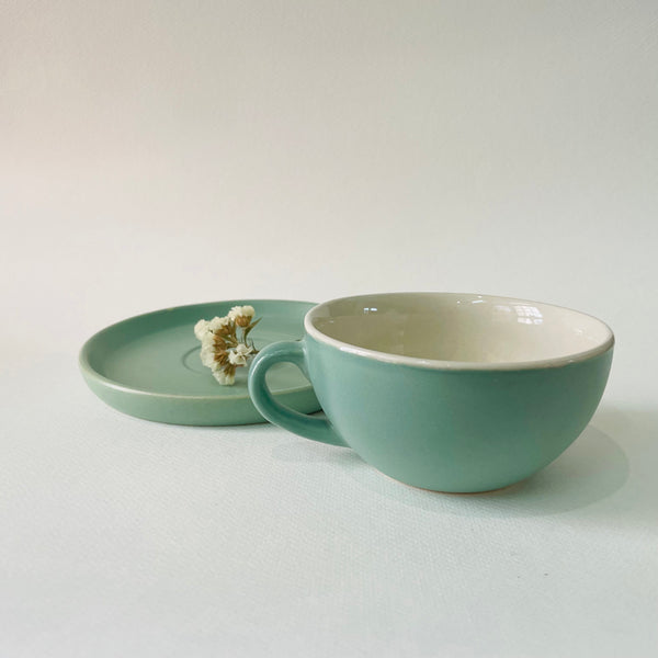 Tea Cup & Saucer - Cedar Ceramic Cup & Saucer (300 ML) - Light Green