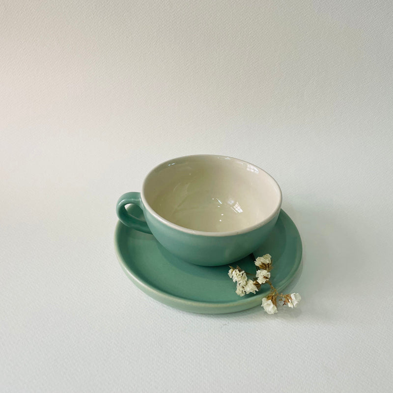 Tea Cup & Saucer - Cedar Ceramic Cup & Saucer (300 ML) - Light Green