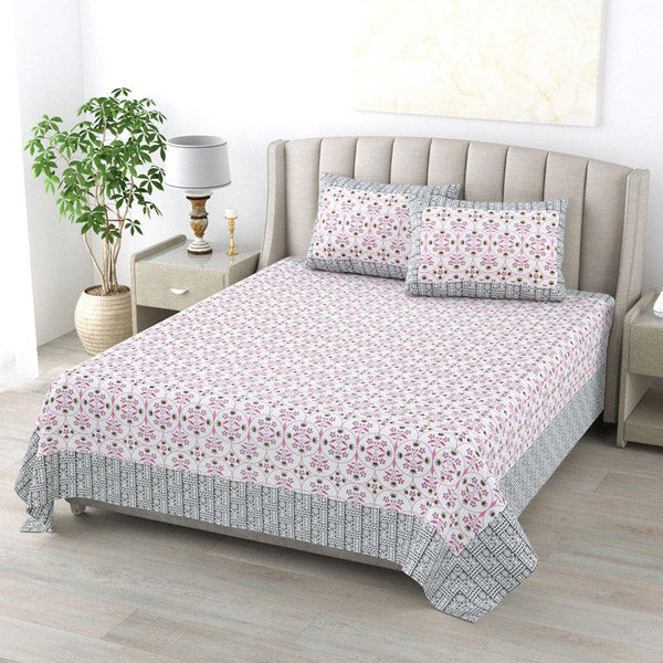 Buy Sukie Ethnic Bedsheet - Pink & Grey Bedsheets from Vaaree