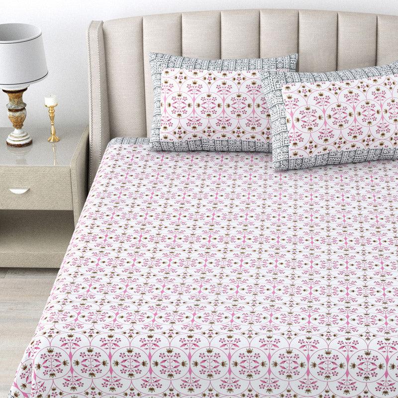 Buy Sukie Ethnic Bedsheet - Pink & Grey Bedsheets from Vaaree