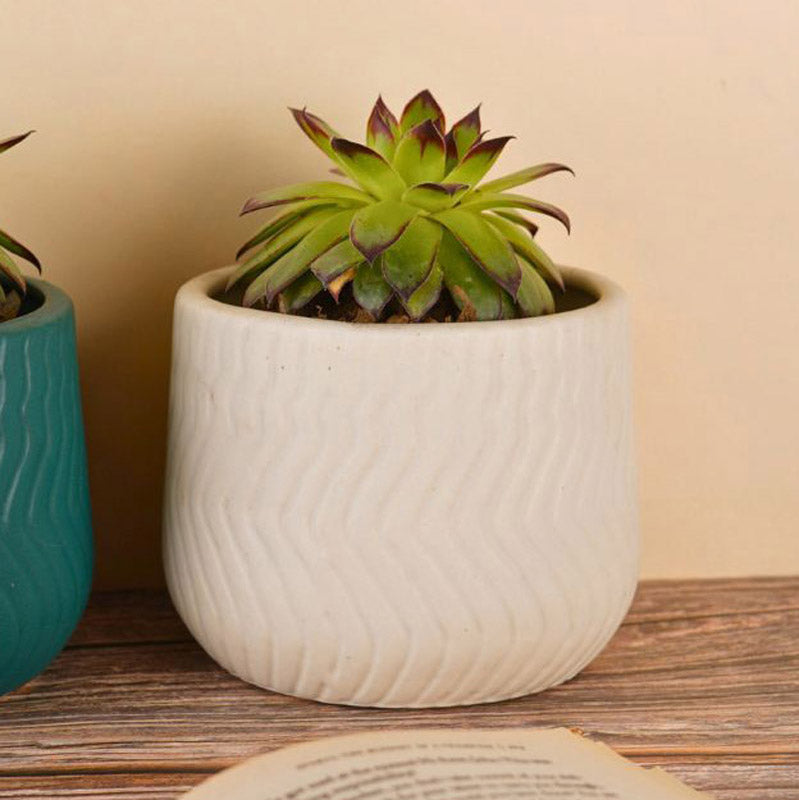 Buy Plateo Wave Planter (Teal & White) - Set Of Two Pots & Planters from Vaaree