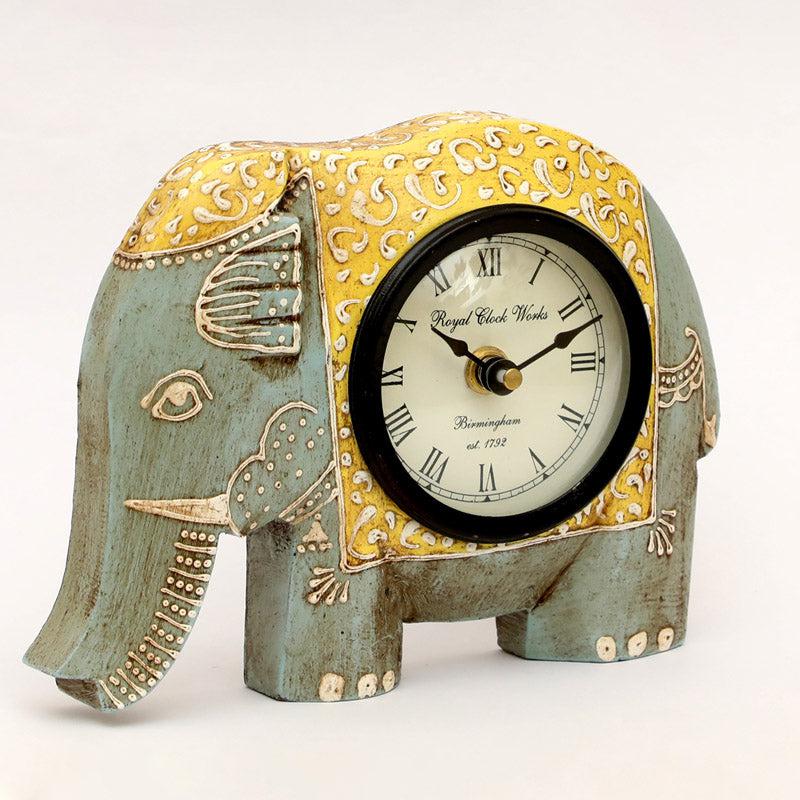 Buy Happy Haathi Handpainted Table Clock - Grey Table Clock from Vaaree