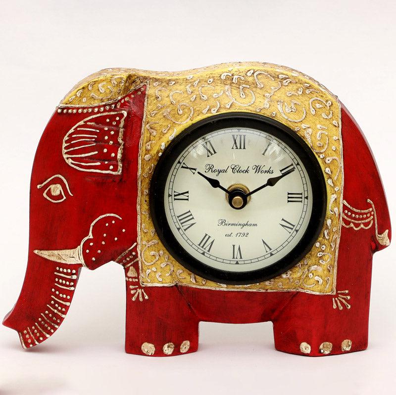 Buy Happy Haathi Handpainted Table Clock - Red Table Clock from Vaaree