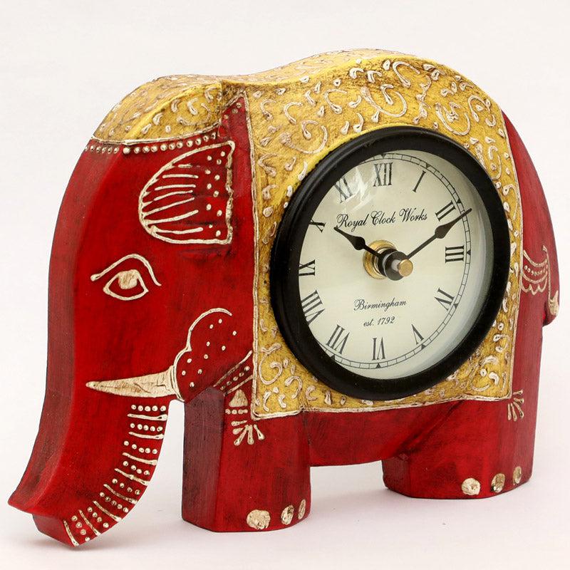 Buy Happy Haathi Handpainted Table Clock - Red Table Clock from Vaaree