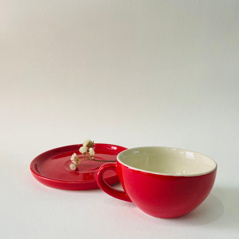 Tea Cup & Saucer - Cedar Ceramic Cup & Saucer (300 ML) - Red