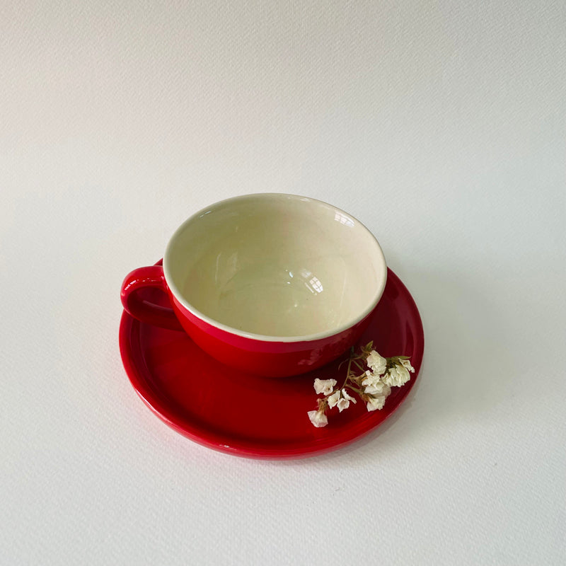 Tea Cup & Saucer - Cedar Ceramic Cup & Saucer (300 ML) - Red