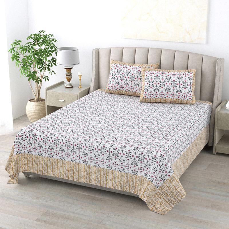 Buy Sukie Ethnic Bedsheet - White & Beige Bedsheets from Vaaree