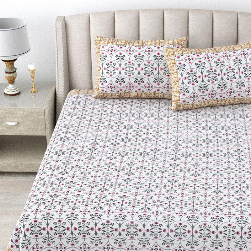 Buy Sukie Ethnic Bedsheet - White & Beige Bedsheets from Vaaree