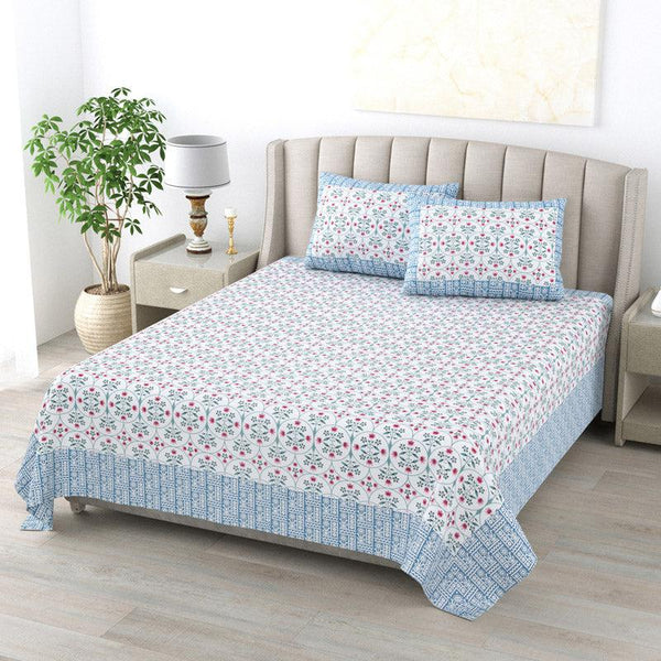 Buy Sukie Ethnic Bedsheet - White & Blue Bedsheets from Vaaree