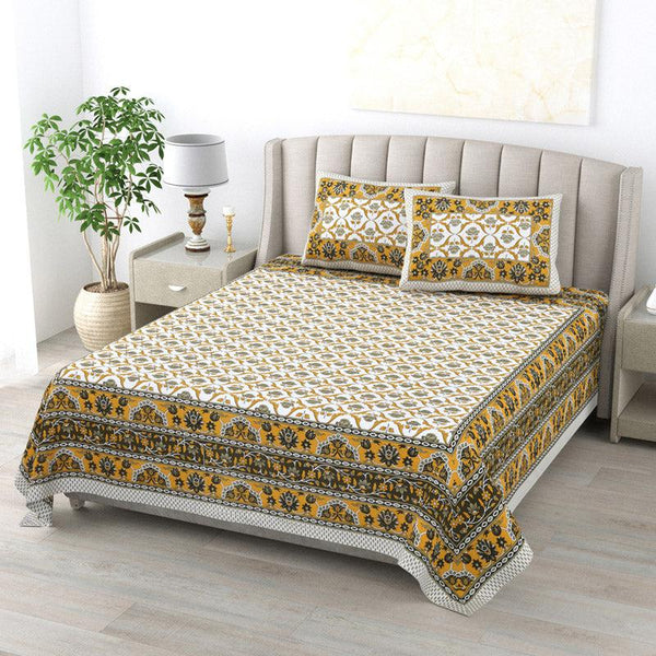 Buy Sopheli Ethnic Bedsheet - White & Yellow Bedsheets from Vaaree