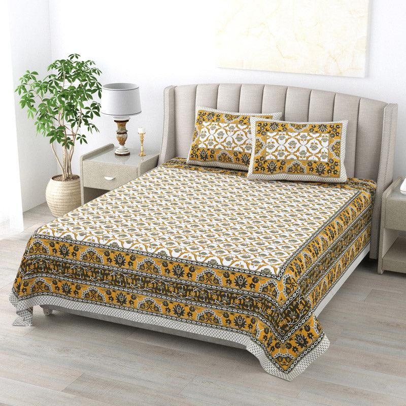 Buy Sopheli Ethnic Bedsheet - White & Yellow Bedsheets from Vaaree