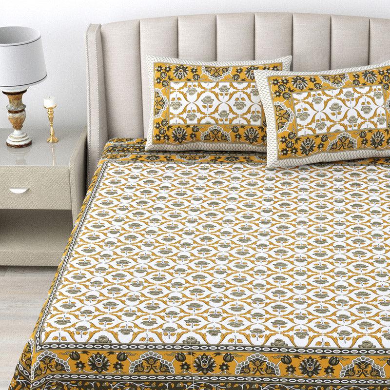 Buy Sopheli Ethnic Bedsheet - White & Yellow Bedsheets from Vaaree