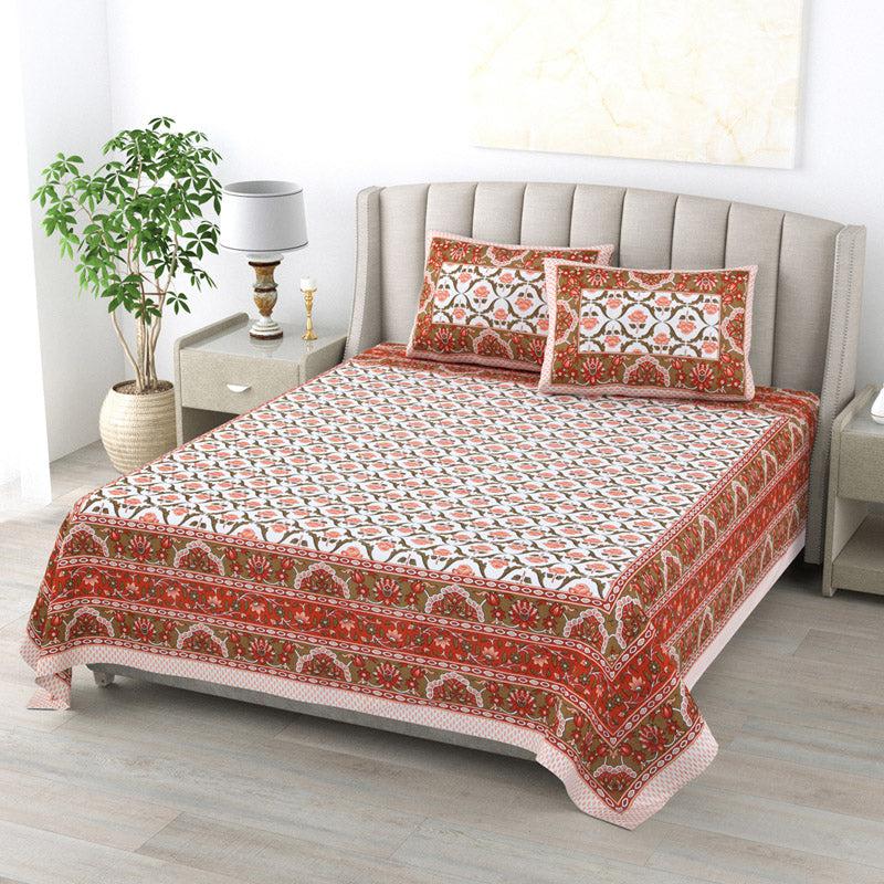 Buy Sopheli Ethnic Bedsheet - White & Red Bedsheets from Vaaree