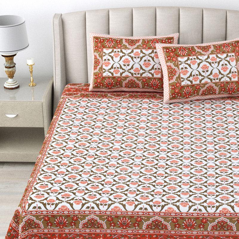 Buy Sopheli Ethnic Bedsheet - White & Red Bedsheets from Vaaree