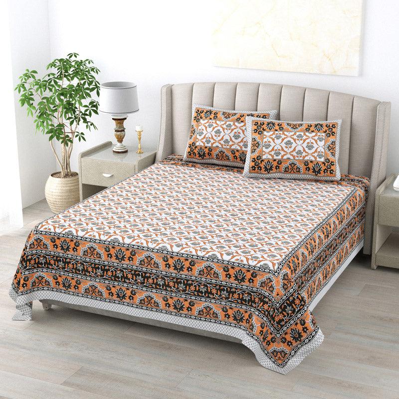 Buy Sopheli Ethnic Bedsheet - White & Orange Bedsheets from Vaaree