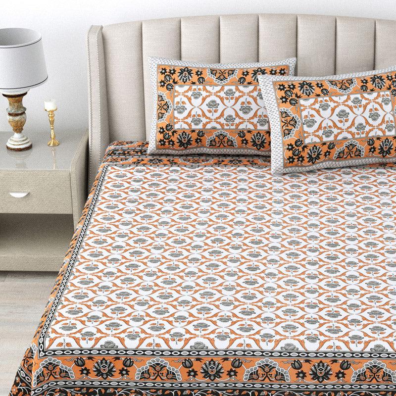 Buy Sopheli Ethnic Bedsheet - White & Orange Bedsheets from Vaaree