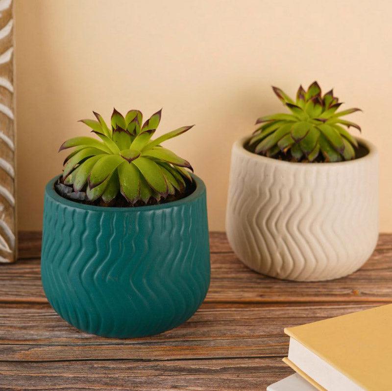 Buy Plateo Wave Planter (Teal & White) - Set Of Two Pots & Planters from Vaaree