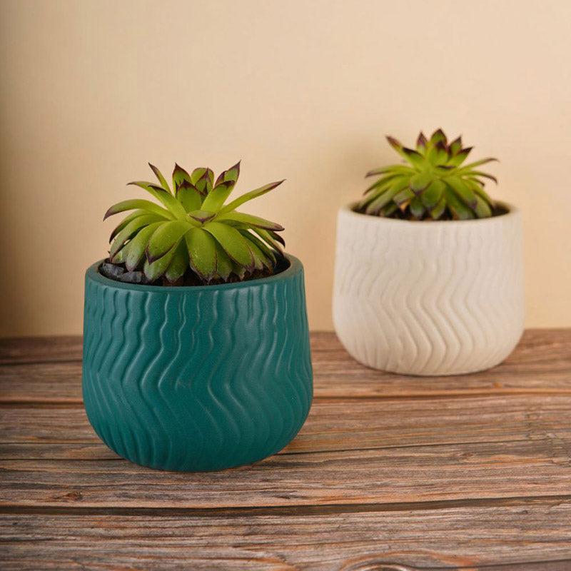 Buy Plateo Wave Planter (Teal & White) - Set Of Two Pots & Planters from Vaaree