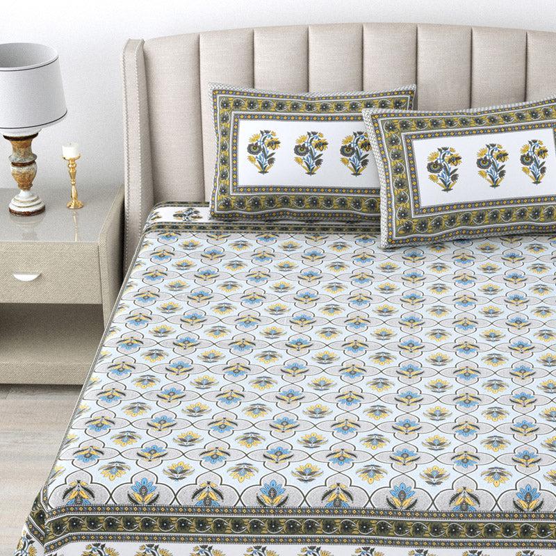 Buy Shelby Floral Bedsheet - Blue & Brown Bedsheets from Vaaree