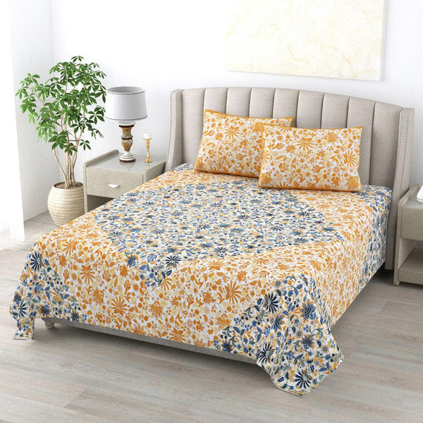 Buy Stevie Floral Bedsheet - Blue & Yellow Bedsheets from Vaaree