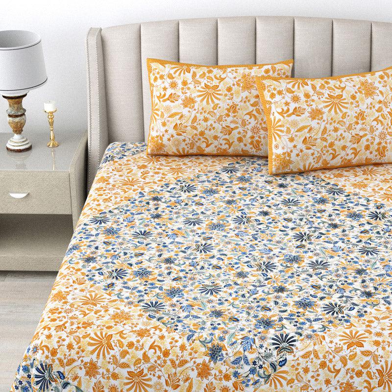 Buy Stevie Floral Bedsheet - Blue & Yellow Bedsheets from Vaaree