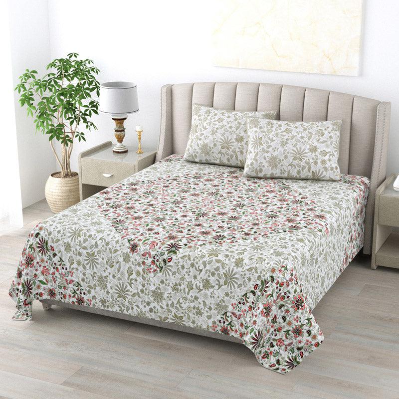 Buy Stevie Floral Bedsheet - Ivory & Pink Bedsheets from Vaaree