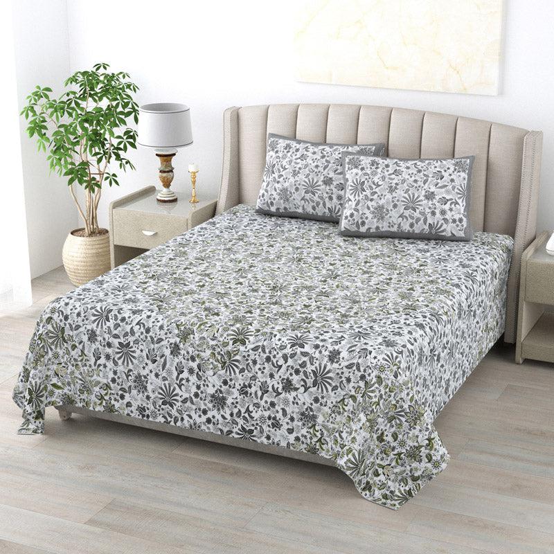 Buy Stevie Floral Bedsheet - Green & Grey Bedsheets from Vaaree