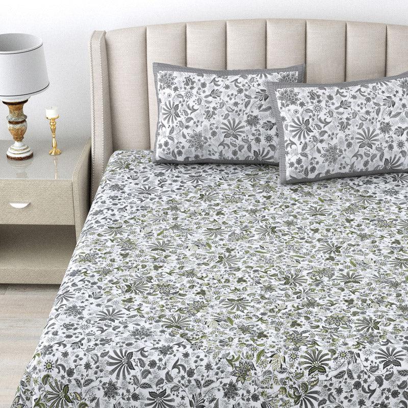 Buy Stevie Floral Bedsheet - Green & Grey Bedsheets from Vaaree