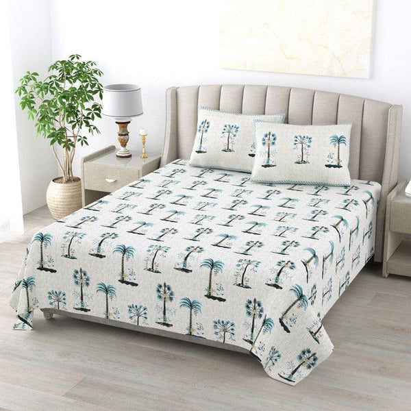 Buy Sienna Tropica Bedsheet - White & Blue Bedsheets from Vaaree